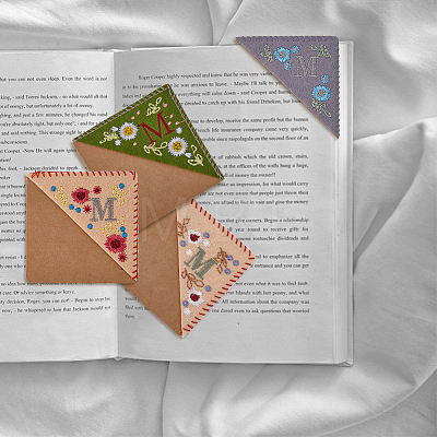 4Pcs 4 Styles Season Theme Non-woven Felt Embroidery Corner Bookmarks FIND-HY0002-47A-1