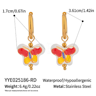 304 Stainless Steel Porcelain Butterfly Hoop Earrings ZL5376-2-1
