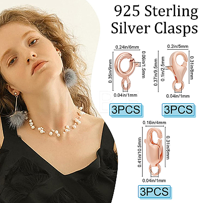 9Pcs 9 Style 925 Sterling Silver Clasps STER-BBC0001-17C-1