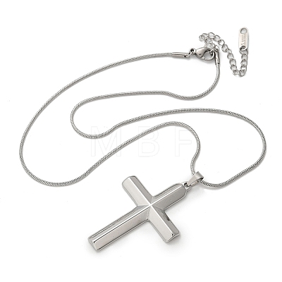 304 Stainless Steel Cross Pendant Snake Chain Necklaces NJEW-S442-06P-1