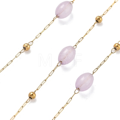 Natural Dyed Jade & 304 Stainless Steel Beads Link Chains CHS-K021-08B-02-1