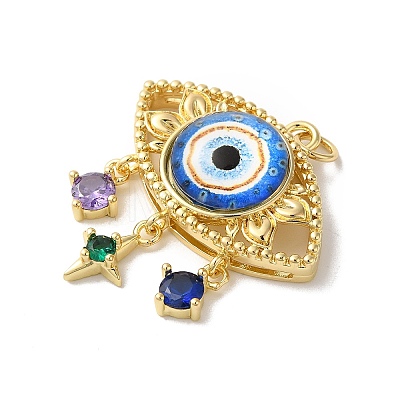 Evil Eye Rack Plating Brass Cubic Zirconia Pendants KK-G504-20G-1