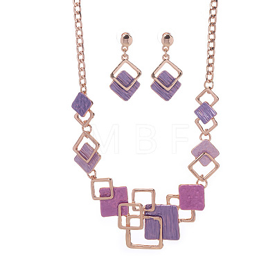 Rhombus Zinc Alloy Enamel Pendant Necklaces & Stud Dangle Earrings Sets WG3ED7E-05-1