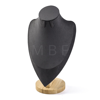 Bust Shaped Microfiber & Wood Jewelry Necklace & Earrings Display Stands NDIS-H042-01C-02-1