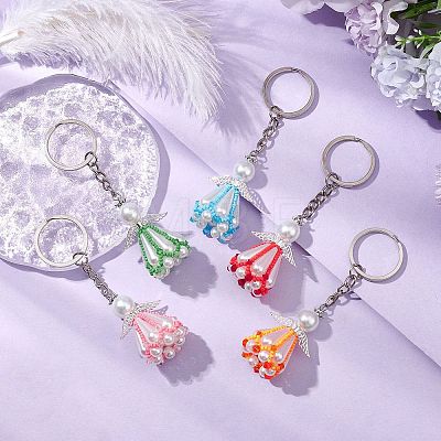 Glass Seed Bead with Acrylic Angel Keychain KEYC-MZ00026-1