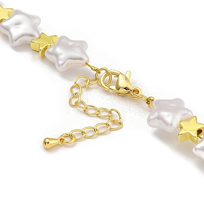 Rack Plating Brass & ABS Plastic Pearl Beads Star Beaded Necklaces for Women NJEW-C059-19G-1