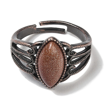 Synthetic Goldstone Horse Eye Adjustable Rings RJEW-K271-05R-10-1