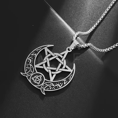 Moon Pentagram 201 Stainless Steel Pendant Necklaces for Women Men FS-WG0AEB1-01-1