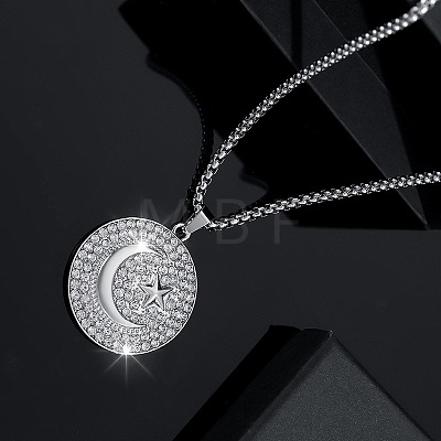 Zinc Alloy Micro Pave Clear Cubic Zirconia Flat Round with Star and Moon Pendant Necklaces FS-WGB5CD2-01-1
