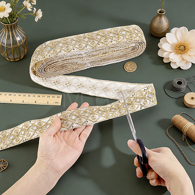 Ethnic Embroidered Polyester Sequins Trim Ribbon OCOR-WH0070-136D-1