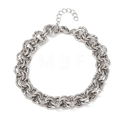 Hammered 304 Stainless Steel Double Ring Link Chains Bracelets for Women BJEW-G780-06P-01-1