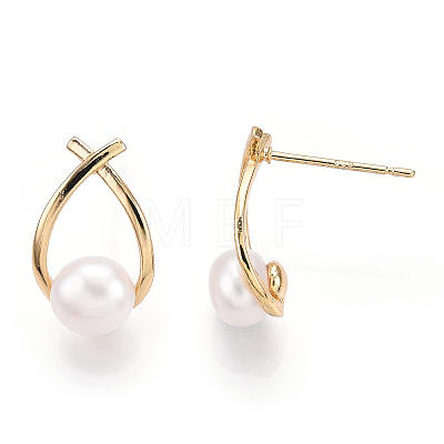 Natural Pearl Teardrop Stud Earrings PEAR-N017-06B-1