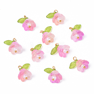 10Pcs Acrylic & Glass Flower Pendants PALLOY-YW00116-03-1