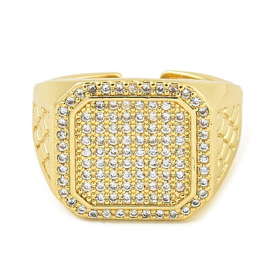 Brass with Cubic Zirconia Open Cuff Rings RJEW-U011-06A-G-1