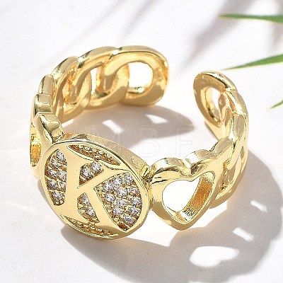 Brass Micro Pave Clear Cubic Zirconia Open Cuff Rings for Women RJEW-K289-02G-K-1