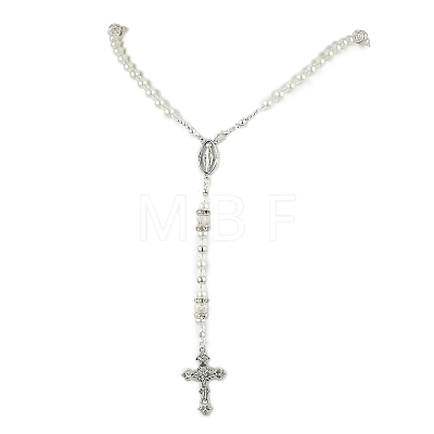 Cross & Virgin Mary Alloy Rosary Bead Necklaces NJEW-JN05123-1