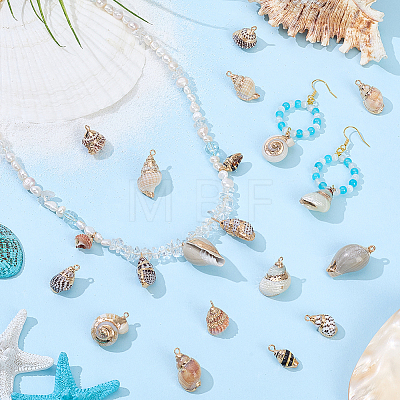 20Pcs 10 Styles Electroplated Natural Mixed Shell Pendants BSHE-GA0001-05-1