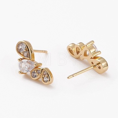 Brass Micro Pave Clear Cubic Zirconia Stud Earrings EJEW-C502-01G-1