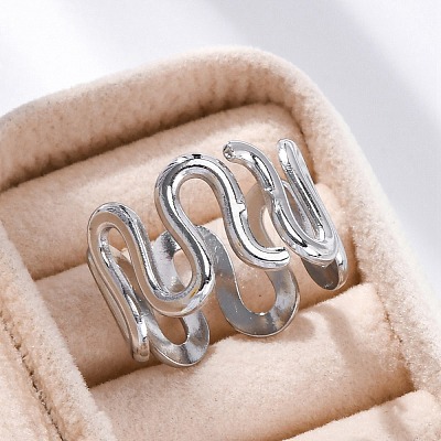 Wave 304 Stainless Steel Finger Rings for Women RJEW-F174-06P-1