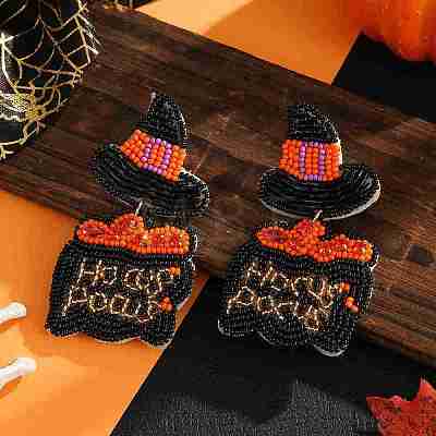 Halloween Style Witch Hat Glass Bead Handmade Stud Earrings for Women KL8246-1