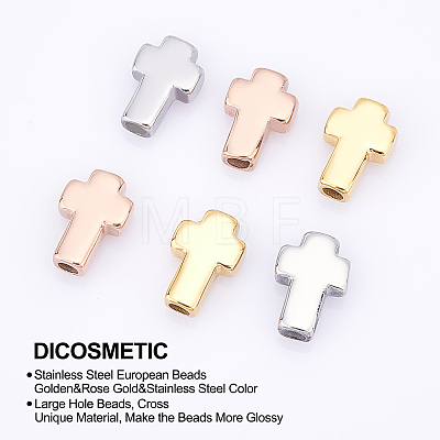6Pcs 3 Colors 304 Stainless Steel Beads STAS-DC0001-95-1