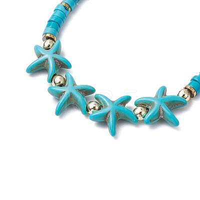 Synthetic Turquoise & Plastic Pearl Beads Link Bracelets for Women BJEW-JB11286-01-1