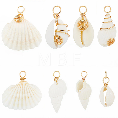 80Pcs 8 Styles Natural Mixed Shell Pendants PALLOY-BM00008-1