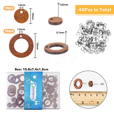 40Pcs 2 Style Walnut Wood Stud Earring Findings DIY-DC0001-70-1