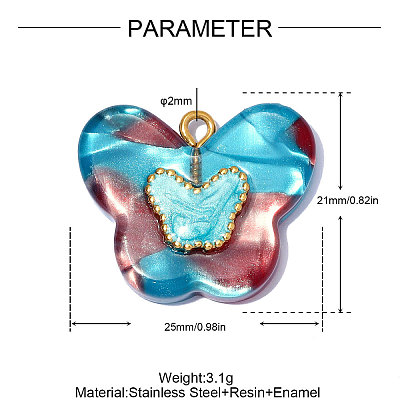 304 Stainless Steel Resin Pendants STAS-OY012-59G-01-1