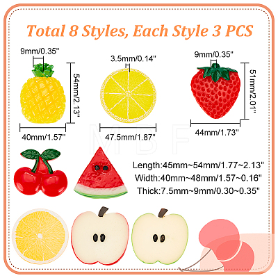 AHADERMAKER 24Pcs 8 Styles Fruit Theme Plastic Cabochons KY-GA0001-25-1