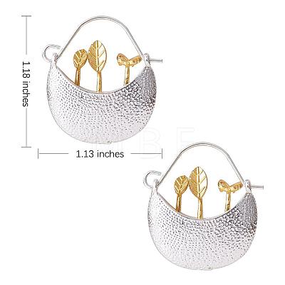Two Tone Flower Basket Alloy Hoop Earrings JE1086A-1