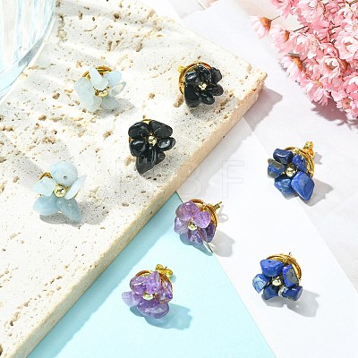 Natural Mixed Gemstone Chips Beaded Flower Stud Earrings EJEW-JE05282-1