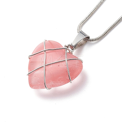 5Pcs 5 Style Natural & Synthetic Mixed Gemstone Heart Pendant Necklace Set NJEW-JN04042-1