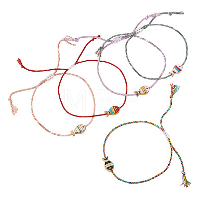 5Pcs 5 Colors Alloy Enamel Fish Charm Adjustable Bracelets BJEW-TA0001-31-1