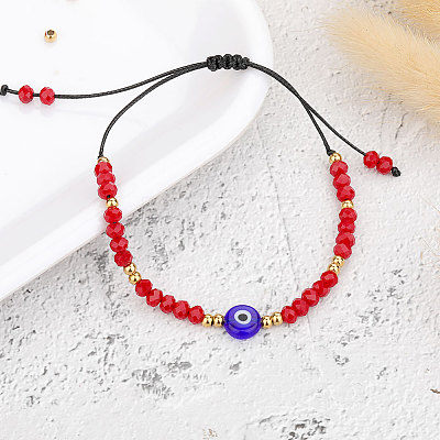 Adjustable Glass Evil Eye Brided Bead Bracelet TV3992-6-1