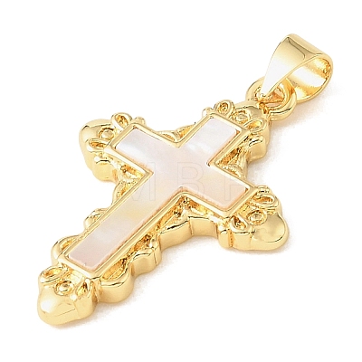 Brass & Natural White Shell Pendants SH-CBA6938-15G-01-1