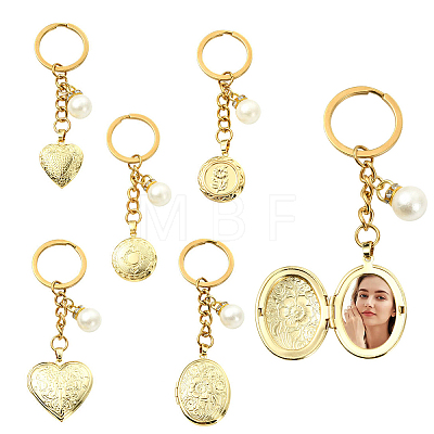 Brass Locket with Acrylic Pearl Pendant Keychains KEYC-YW00275-01-1