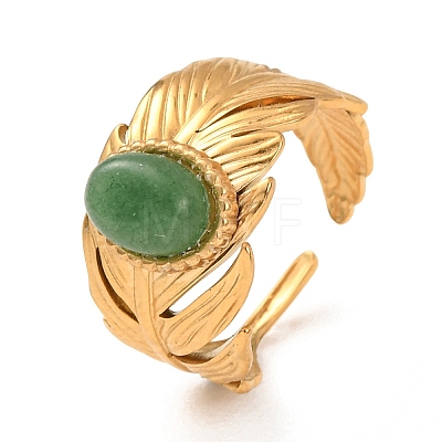 Brass with Natural Gemstone Open Cuff Rings for Women RJEW-K261-08B-G-1