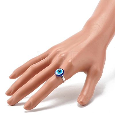 Flat Round with Evil Eye Resin Adjustable Ring RJEW-JR00406-1
