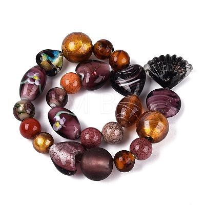 Handmade Foil Glass with Gold Sand Lampwork Beads Strands FOIL-Q002-08E-1