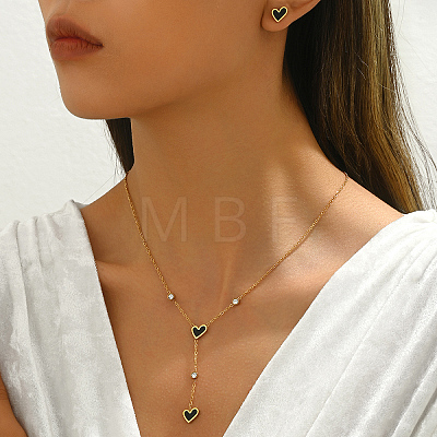 Stainless Steel Rhinestones Lariat Necklace & Stud Earring Set BF5135-1