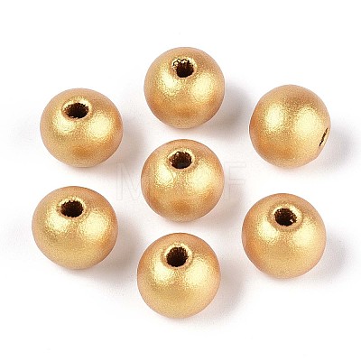 Spray Painted Round Natural Schima Wood Beads WOOD-A018-12mm-01-1