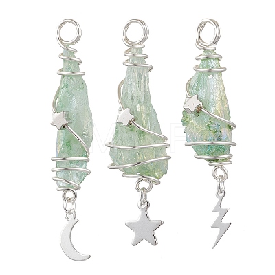3Pcs 3 Styles Electroplated Natural Quartz Crystal Nuggets Copper Wire Wrapped Pendants PALLOY-JF03128-08-1