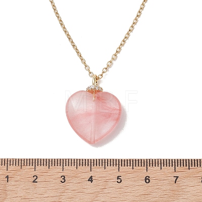 3Pcs 3 Styles Cherry Quartz Glass & Opalite & Natural Rose Quartz Heart Pendant 304 Stainless Steel Cable Chain Necklaces for Women NJEW-JN05971-1