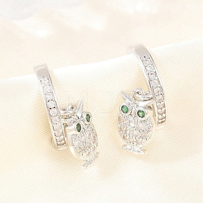 Owl Brass Micro Pave Cubic Zirconia Cuff Earrings EJEW-Z164-01P-1