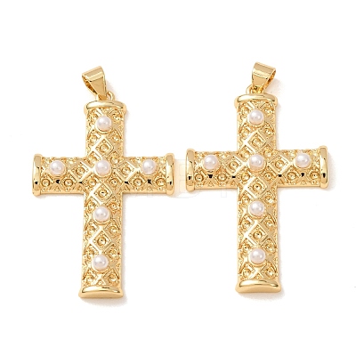 Brass with ABS Plastic Imitation Pearl Pendants KK-CBA2F11-28G-1