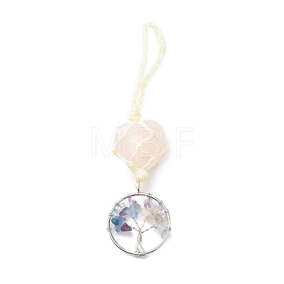 Heart Natural Rose Quartz Pendant Decoration DJEW-PW0002-22L-1