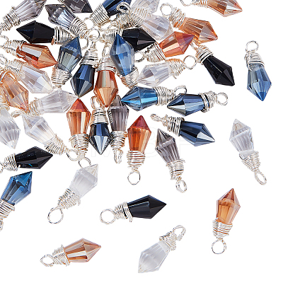48Pcs 8 Color Glass Pendants PALLOY-PH01783-1
