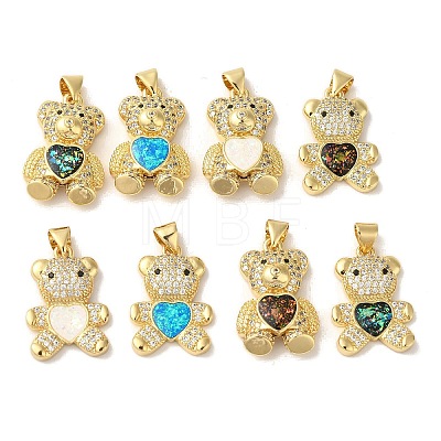 Rack Plating Brass Micro Pave Clear Cubic Zirconia Pendants KK-P268-05-1