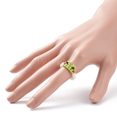 Glass Seed Braided Bead Frog Shape Finger Ring for Women RJEW-TA00052-1